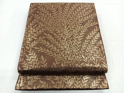 平和屋着物◎六通柄袋帯　枝葉文　金糸　正絹　逸品　CABD5190nb