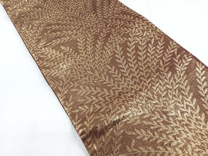 平和屋着物◎六通柄袋帯　枝葉文　金糸　正絹　逸品　CABD5190nb