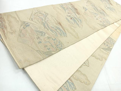 平和屋着物◎六通柄袋帯　人物風景文　金銀糸　正絹　逸品　CABD5192nb