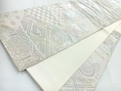 平和屋着物◎六通柄袋帯　吉祥花文　金銀糸　正絹　逸品　CABD5193nb
