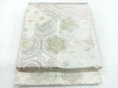 平和屋着物◎六通柄袋帯　吉祥花文　金銀糸　正絹　逸品　CABD5193nb