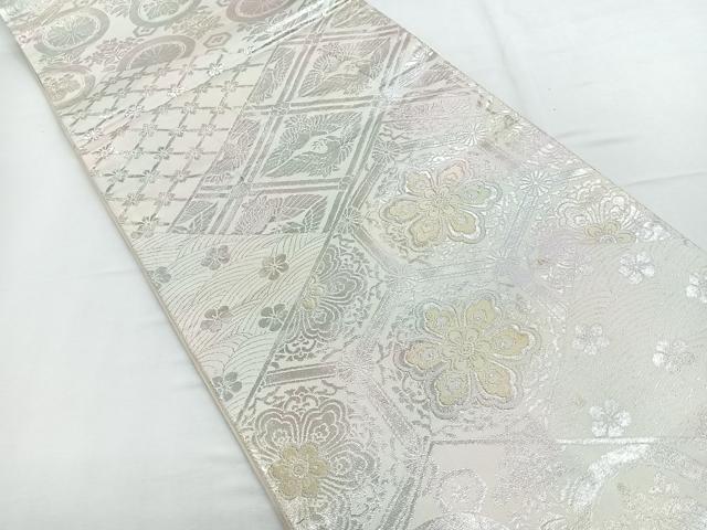 平和屋着物◎六通柄袋帯　吉祥花文　金銀糸　正絹　逸品　CABD5193nb