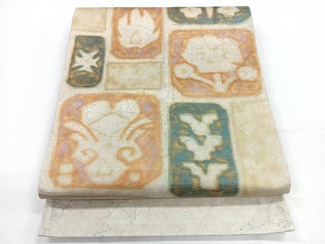 平和屋着物◎太鼓柄袋帯　色紙花文　金銀彩　正絹　逸品　CABD5198nb