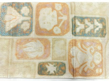 平和屋着物◎太鼓柄袋帯　色紙花文　金銀彩　正絹　逸品　CABD5198nb