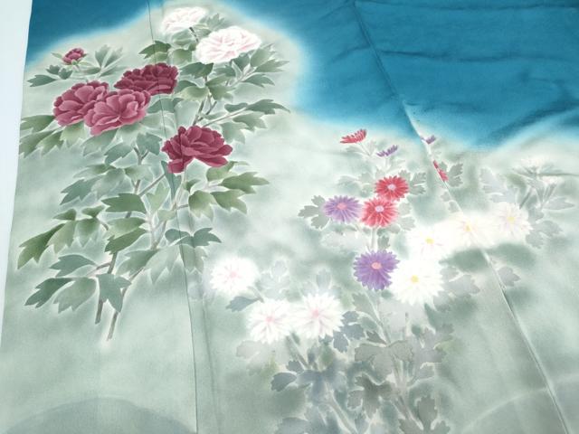 平和屋着物▼訪問着　作家物　手描き　草花文　暈し染め　正絹　逸品　CABD5210th