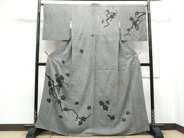 平和屋着物●訪問着　総絞り　枝花文　黒地　正絹　逸品　CABD5252th