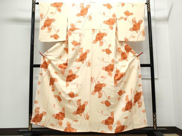 平和屋着物▼上質な小紋　地紋起こし　枝花文　正絹　逸品　CABD5268th