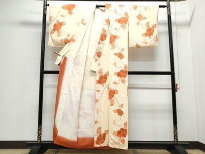 平和屋着物▼上質な小紋　地紋起こし　枝花文　正絹　逸品　CABD5268th