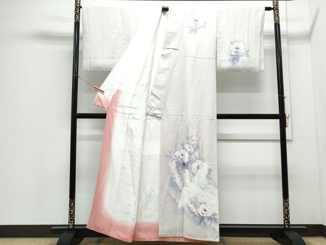 平和屋着物▼訪問着　手描き　花鳥文　暈し染め　正絹　逸品　CABD5274th