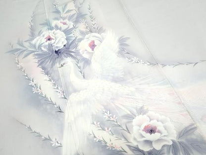 平和屋着物▼訪問着　手描き　花鳥文　暈し染め　正絹　逸品　CABD5274th