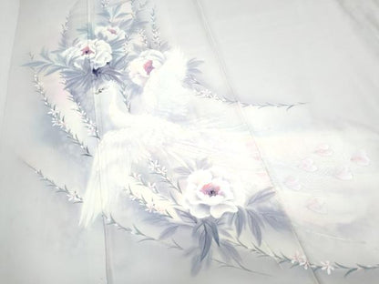 平和屋着物▼訪問着　手描き　花鳥文　暈し染め　正絹　逸品　CABD5274th