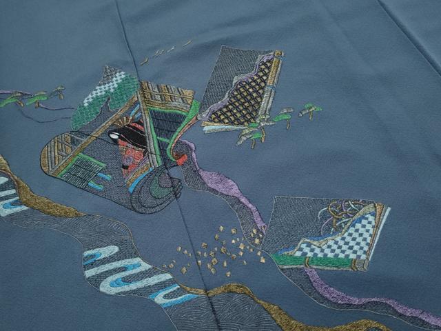 平和屋着物▼訪問着　総刺繍　冊子文　金銀糸　正絹　逸品　CABD5290th