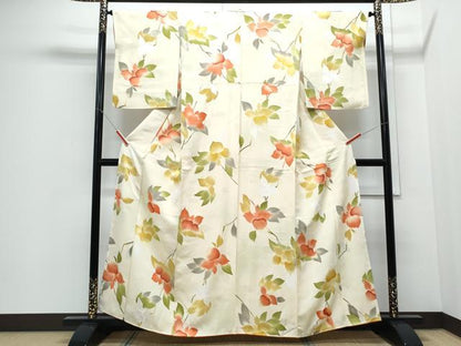 平和屋着物▼上質な小紋　地紋起こし　枝花文　正絹　逸品　CABD5335th