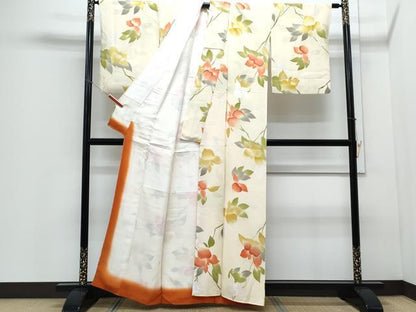 平和屋着物▼上質な小紋　地紋起こし　枝花文　正絹　逸品　CABD5335th