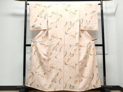 平和屋着物▼上質な小紋　地紋起こし　草花文　正絹　逸品　CABD5356th