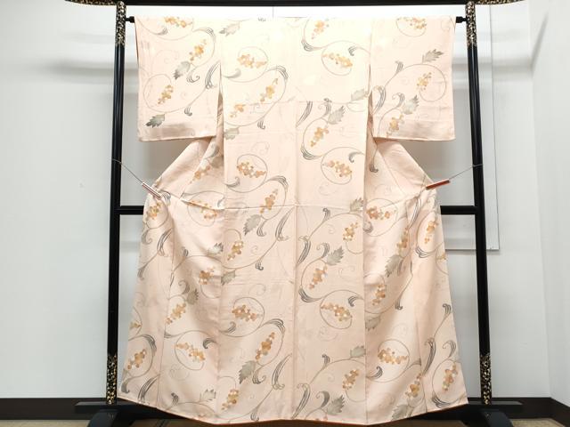 平和屋着物▼上質な小紋　地紋起こし　草花文　正絹　逸品　CABD5356th