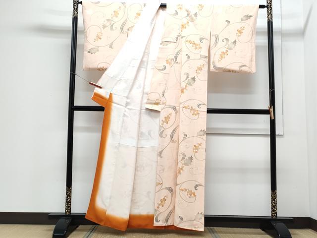 平和屋着物▼上質な小紋　地紋起こし　草花文　正絹　逸品　CABD5356th