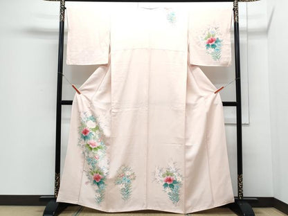 平和屋着物▼訪問着　手描き　草花文　正絹　逸品　CABD5358th