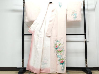 平和屋着物▼訪問着　手描き　草花文　正絹　逸品　CABD5358th