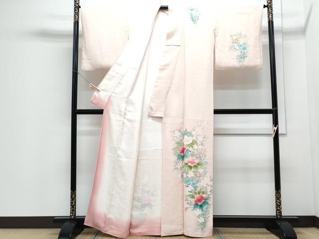 平和屋着物▼訪問着　手描き　草花文　正絹　逸品　CABD5358th