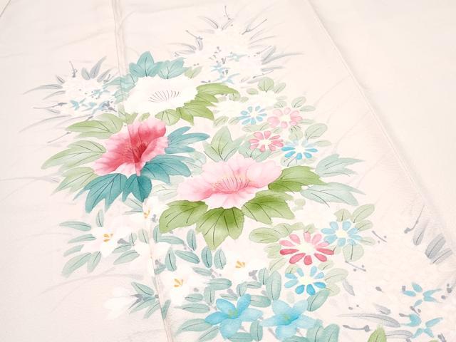 平和屋着物▼訪問着　手描き　草花文　正絹　逸品　CABD5358th