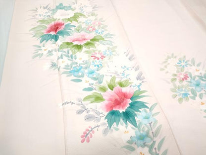 平和屋着物▼訪問着　手描き　草花文　正絹　逸品　CABD5358th