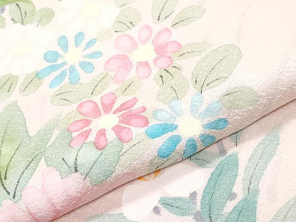 平和屋着物▼訪問着　手描き　草花文　正絹　逸品　CABD5358th