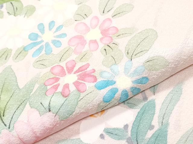 平和屋着物▼訪問着　手描き　草花文　正絹　逸品　CABD5358th