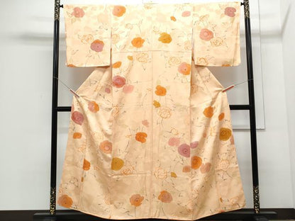 平和屋着物▼上質な小紋 地紋起こし 草花文 正絹 逸品 CABD5373th