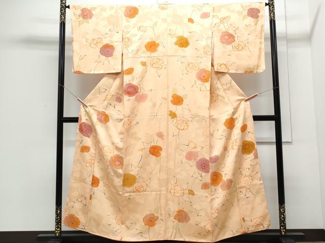 平和屋着物▼上質な小紋 地紋起こし 草花文 正絹 逸品 CABD5373th