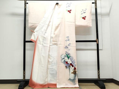 平和屋着物▼訪問着 手描き 陶器花文 暈し染め 正絹 逸品 CABD5378th