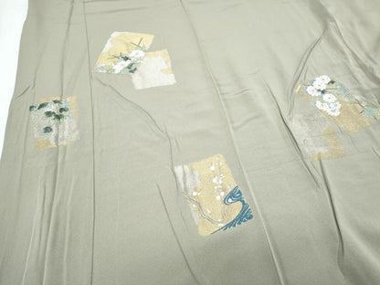 平和屋着物▼訪問着 総刺繍 色紙重ね草花文 金銀糸 正絹 逸品 CABD5384th