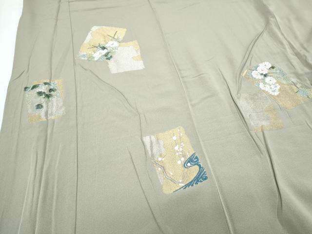 平和屋着物▼訪問着 総刺繍 色紙重ね草花文 金銀糸 正絹 逸品 CABD5384th