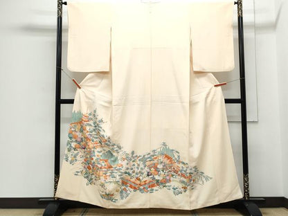 平和屋着物■豪華色留袖　駒刺繍　風景花文　金彩　正絹　逸品　CABD5396th