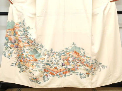 平和屋着物■豪華色留袖　駒刺繍　風景花文　金彩　正絹　逸品　CABD5396th