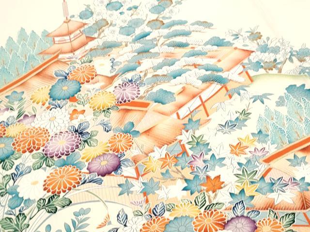 平和屋着物■豪華色留袖　駒刺繍　風景花文　金彩　正絹　逸品　CABD5396th