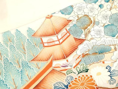 平和屋着物■豪華色留袖　駒刺繍　風景花文　金彩　正絹　逸品　CABD5396th