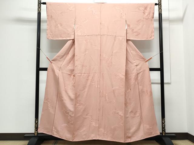 平和屋着物■上質な色無地 雲重ね地紋 珊瑚色 正絹 逸品 CABD5400th