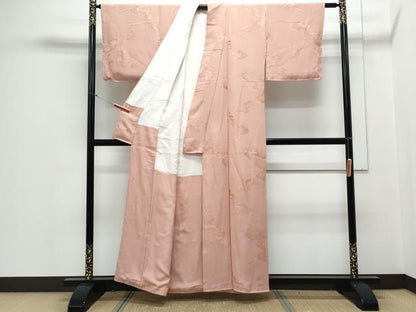 平和屋着物■上質な色無地 雲重ね地紋 珊瑚色 正絹 逸品 CABD5400th