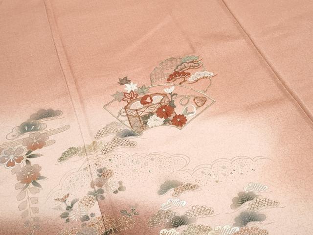平和屋着物■訪問着 刺繍 地紙文箱花文 暈し染め 金銀彩 正絹 逸品 CABD5405th