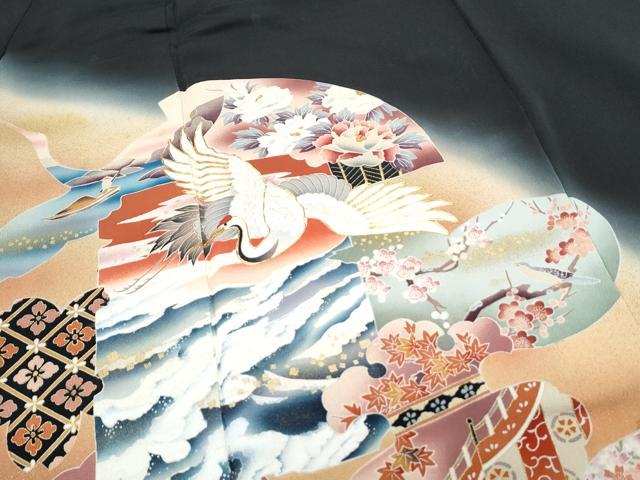 平和屋着物■豪華黒留袖　作家物　駒刺繍　飛鶴風景文　暈し染め　金彩　正絹　逸品　CABD5407th