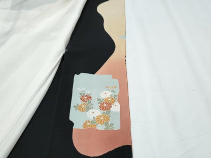 平和屋着物■豪華黒留袖　作家物　駒刺繍　飛鶴風景文　暈し染め　金彩　正絹　逸品　CABD5407th