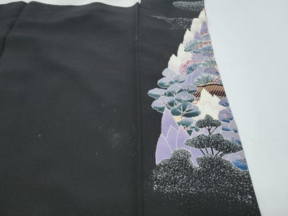 平和屋着物■豪華黒留袖　作家物　駒刺繍　風景文　金彩　ロング丈　正絹　逸品　CABD5415th