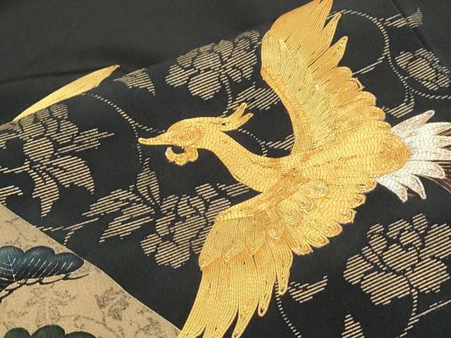 平和屋着物■豪華黒留袖　作家物　駒刺繍　鳳凰花文　金彩　正絹　逸品　CABD5416th