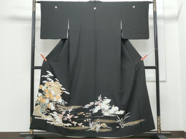 平和屋着物■豪華黒留袖　駒刺繍　風景花文　金彩　正絹　逸品　CABD5422th