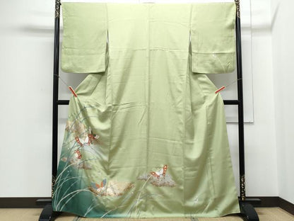 平和屋着物■訪問着 露芝舞蝶文 暈し染め 金銀彩 正絹 逸品 CABD5451th