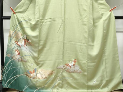 平和屋着物■訪問着 露芝舞蝶文 暈し染め 金銀彩 正絹 逸品 CABD5451th