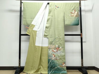 平和屋着物■訪問着 露芝舞蝶文 暈し染め 金銀彩 正絹 逸品 CABD5451th