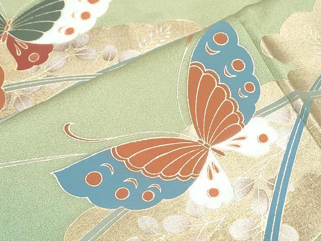 平和屋着物■訪問着 露芝舞蝶文 暈し染め 金銀彩 正絹 逸品 CABD5451th