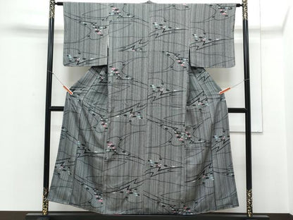 平和屋着物■上質な小紋 笹竹文 黒地 正絹 逸品 CABD5453th